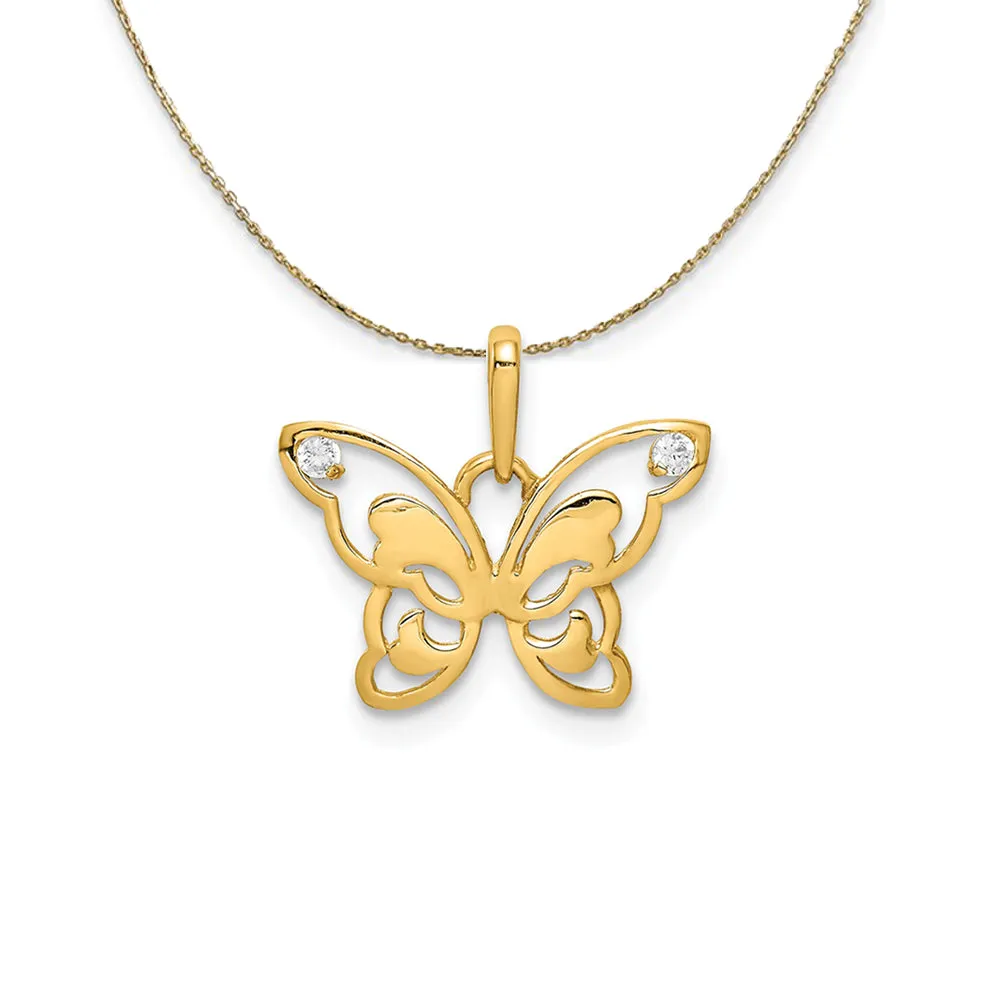 14k Yellow Gold & CZ Polished Butterfly Necklace