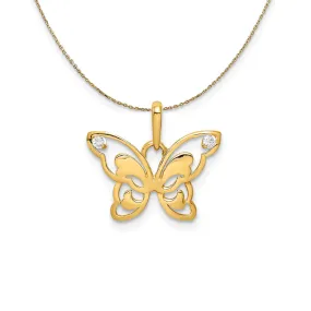 14k Yellow Gold & CZ Polished Butterfly Necklace