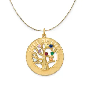 14k Yellow Gold & CZ Tree of Life Circle (29mm) Necklace