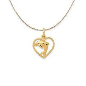 14k Yellow Gold 13mm Dolphin and Heart Necklace