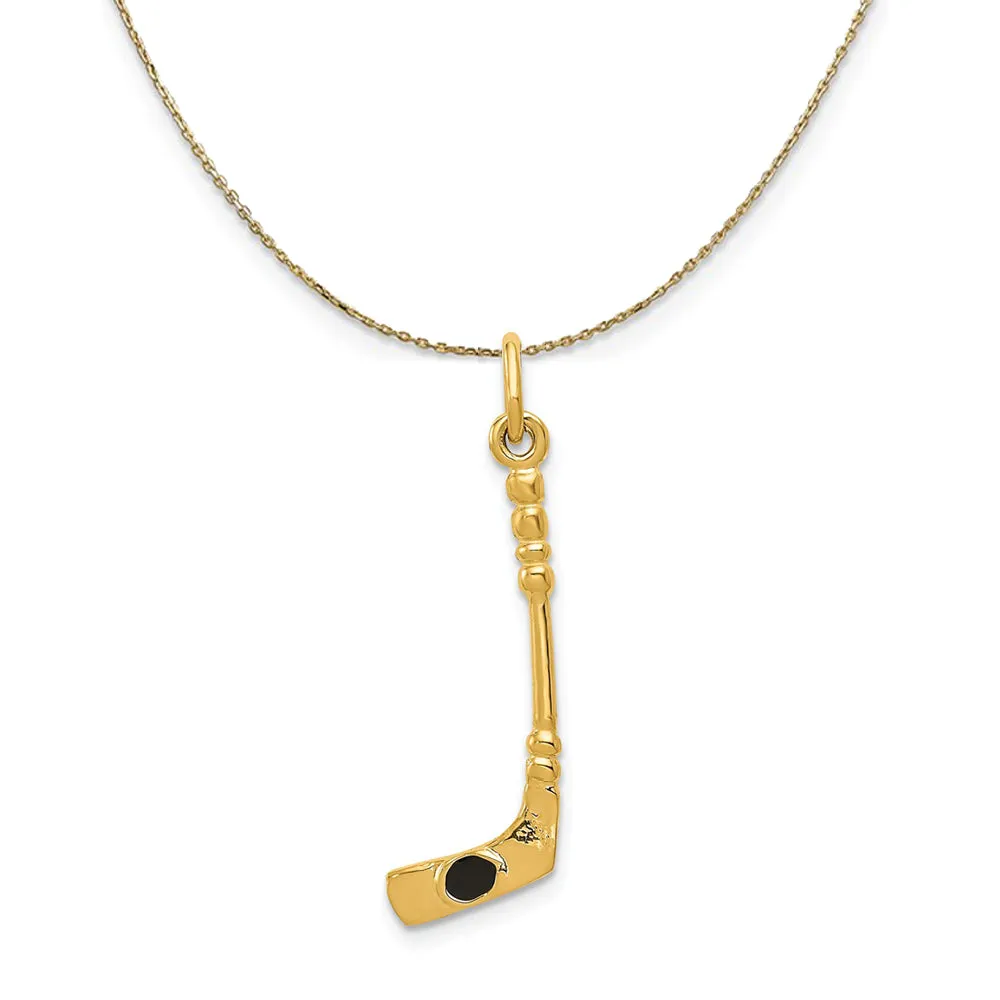 14k Yellow Gold and Enamel 3D Hockey Stick Puck Necklace