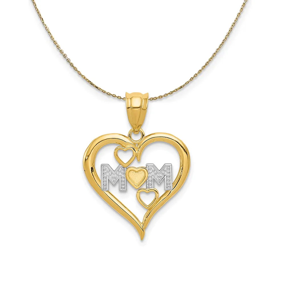 14k Yellow Gold and Rhodium Mom Heart Necklace