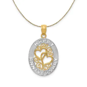 14k Yellow Gold and Rhodium Oval Happy Anniversary Necklace