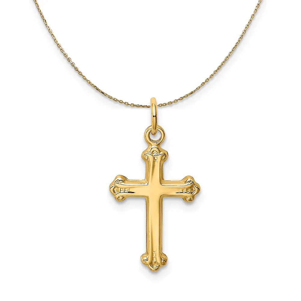 14k Yellow Gold Budded Cross Necklace