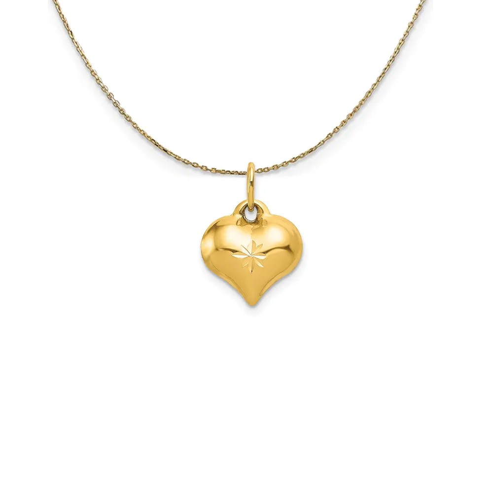 14k Yellow Gold Diamond Cut Puffed Heart (10mm) Necklace