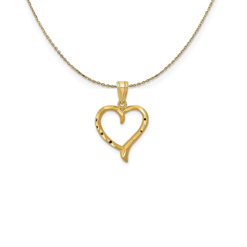 14k Yellow Gold Diamond Cut Ribbon Heart Necklace