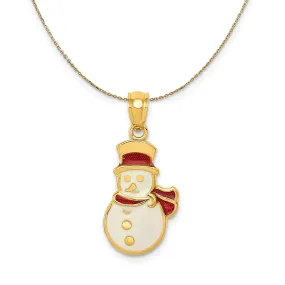 14k Yellow Gold, Enameled Snowman Necklace