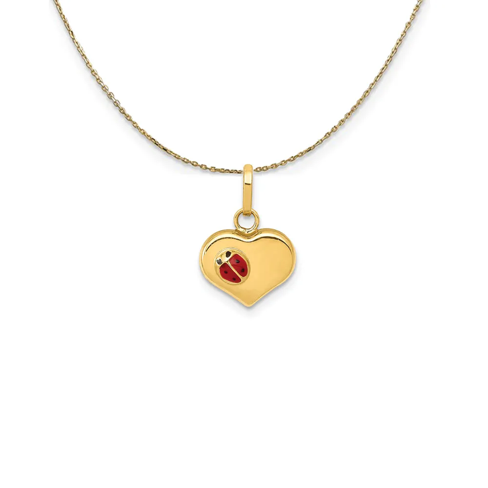 14k Yellow Gold Heart & Ladybug (10mm) Necklace