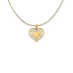 14k Yellow Gold Heart in Heart Filigree Necklace