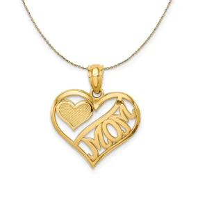 14k Yellow Gold Mom and Heart Necklace