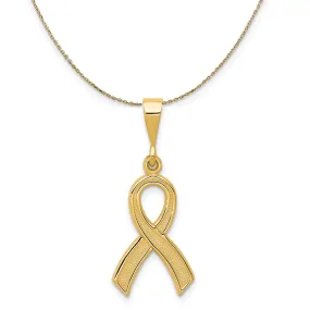 14k Yellow Gold Polished and Satin Awareness Ribbon Necklace