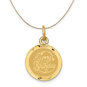 14k Yellow Gold Script Happy Birthday Disc Necklace