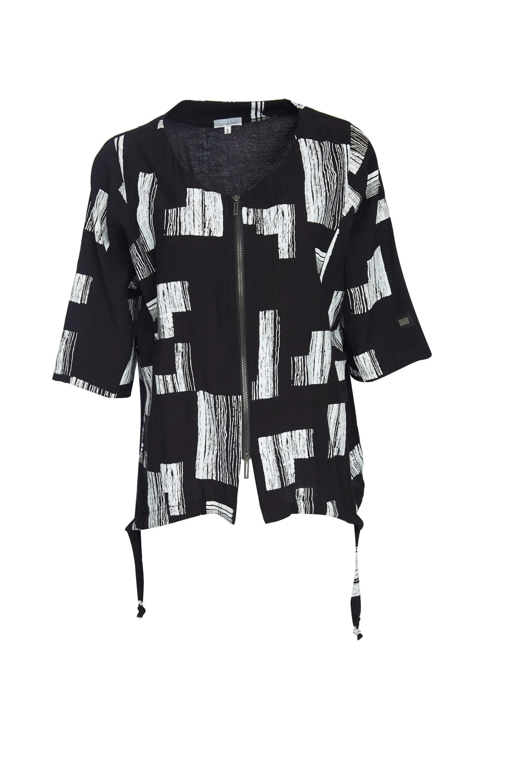 216- Black Block Print Drawstring Jacket - Naya