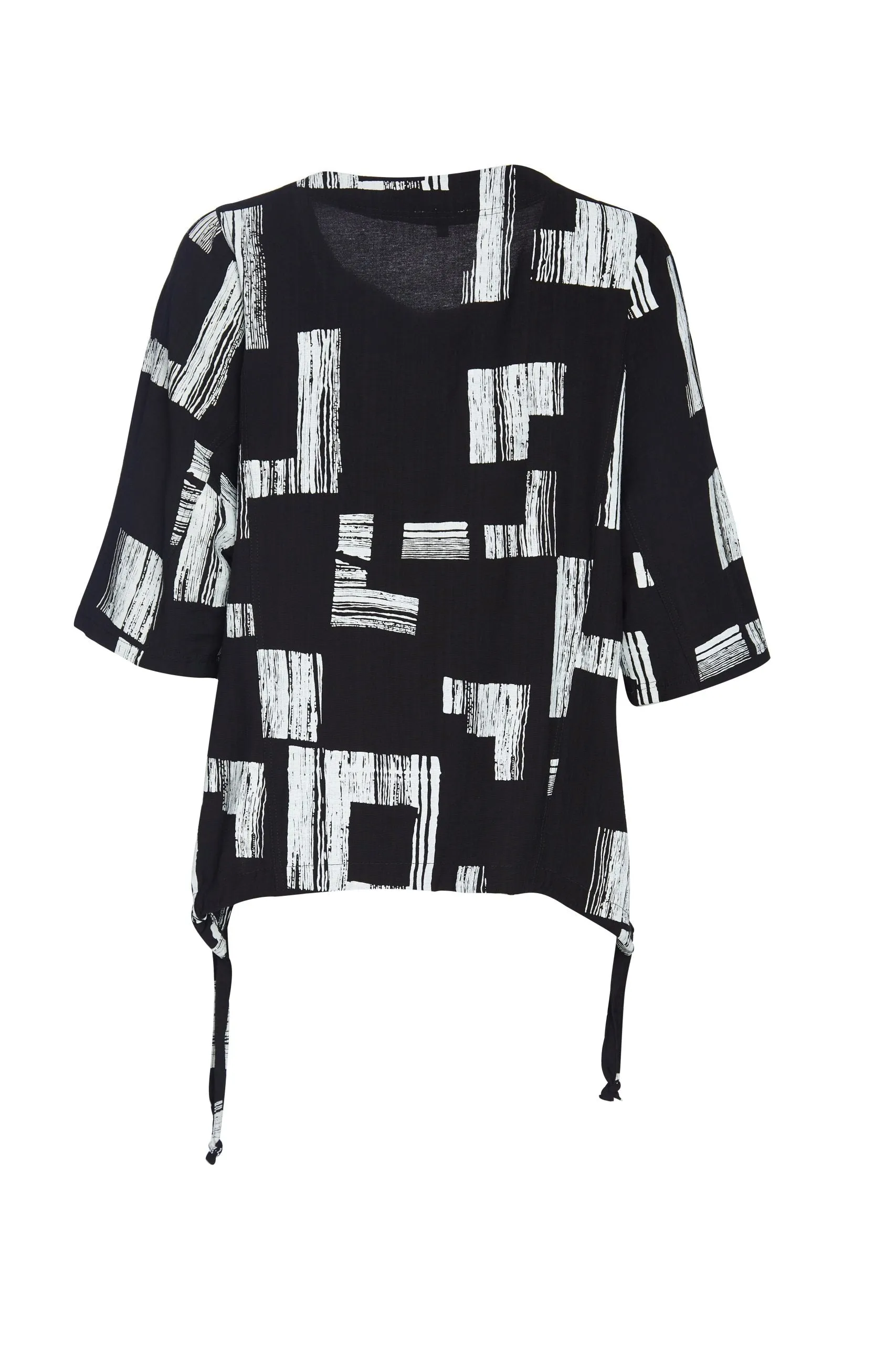 216- Black Block Print Drawstring Jacket - Naya