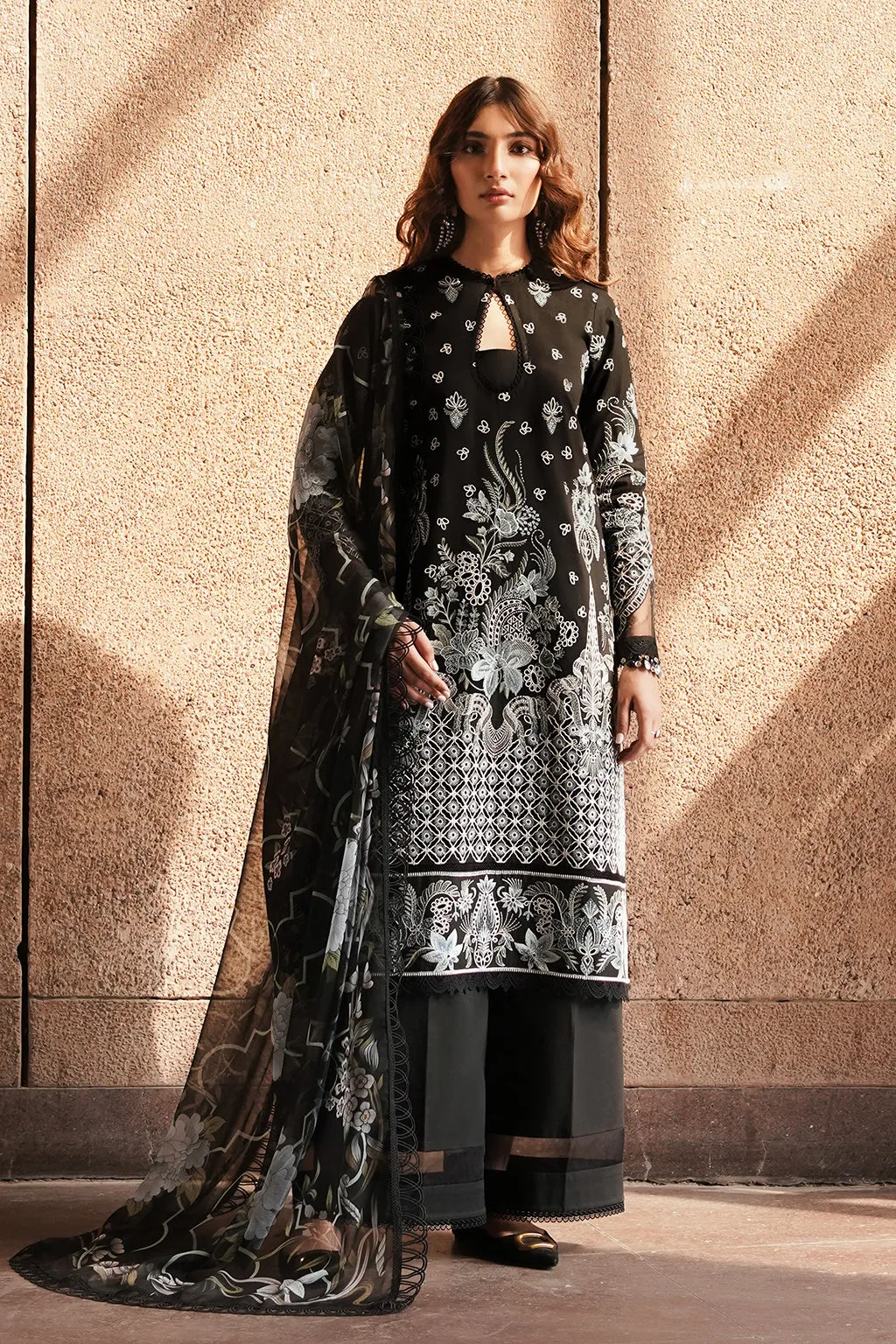 Afrozeh Festive Unstitched Chikankari Lawn 3Pc Suit AL-24-V4-05 CAVIAR