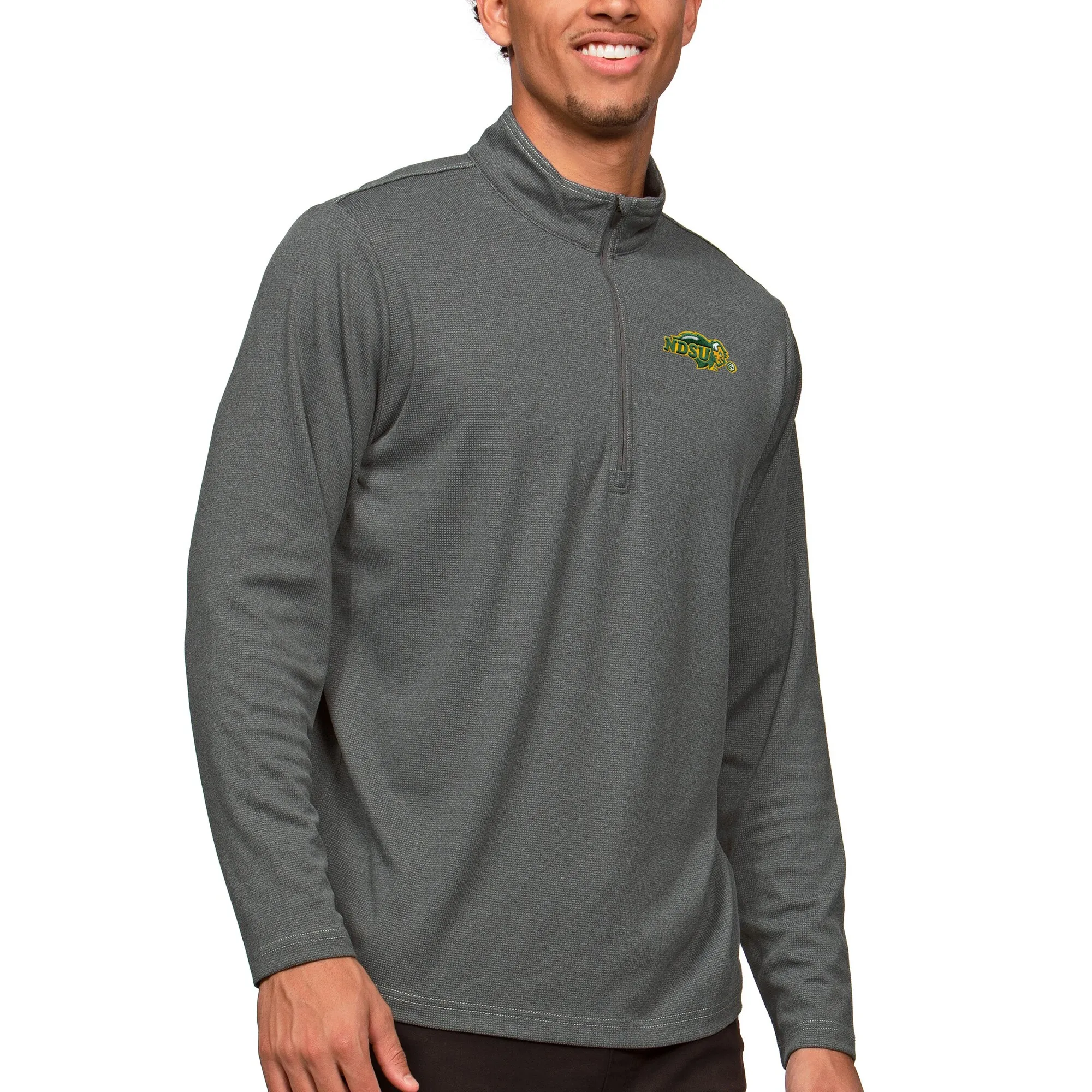 Antigua NDSU Bison Heather Charcoal Epic Quarter-Zip Pullover Top