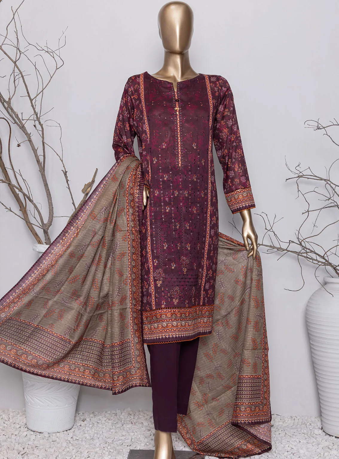 Asasa By HZ Textile Digital Embroidered Lawn 3 Piece Unstitched Suit HZ24AV4 AEL-64