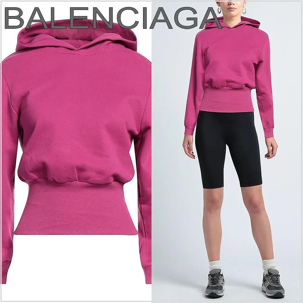 BALENCIAGA  |Long Sleeves Plain Cotton Logo Hoodies & Sweatshirts