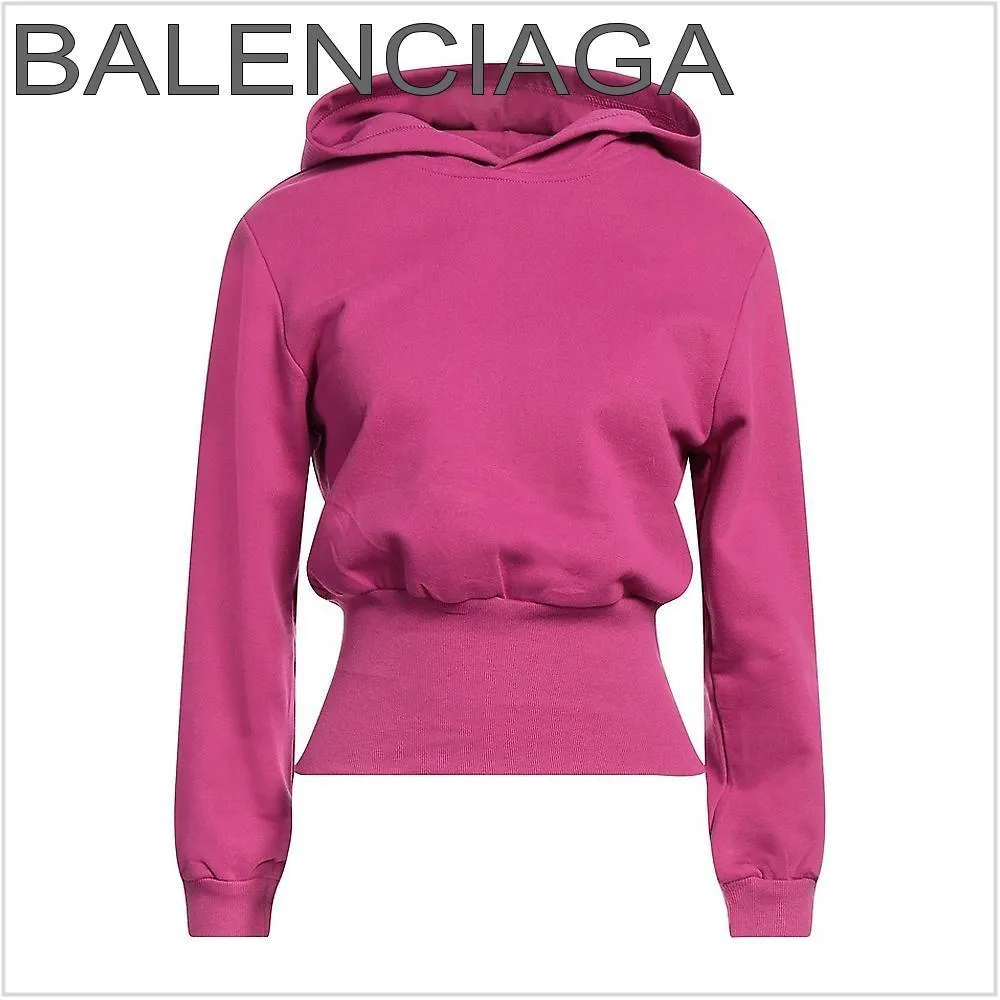 BALENCIAGA  |Long Sleeves Plain Cotton Logo Hoodies & Sweatshirts