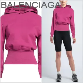 BALENCIAGA  |Long Sleeves Plain Cotton Logo Hoodies & Sweatshirts