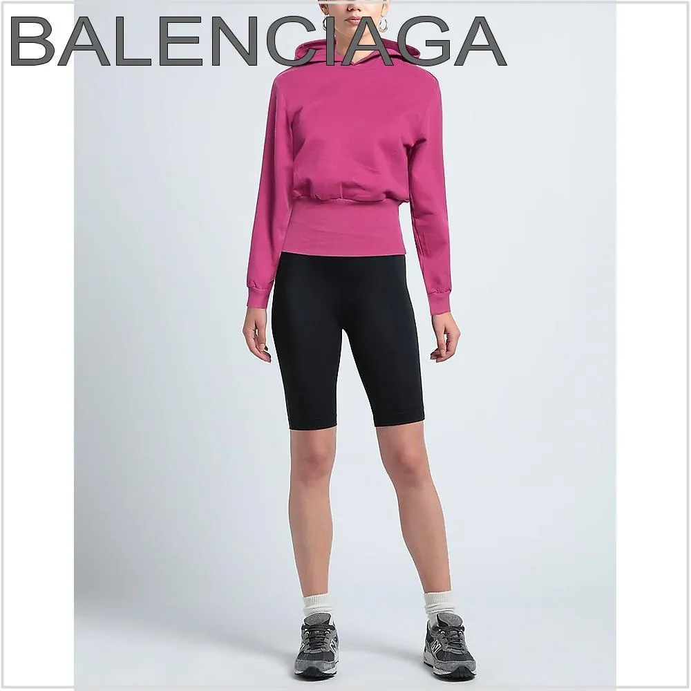 BALENCIAGA  |Long Sleeves Plain Cotton Logo Hoodies & Sweatshirts