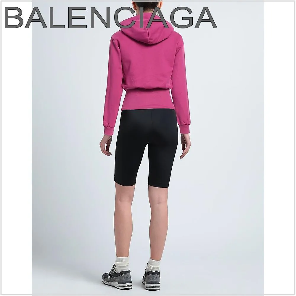 BALENCIAGA  |Long Sleeves Plain Cotton Logo Hoodies & Sweatshirts