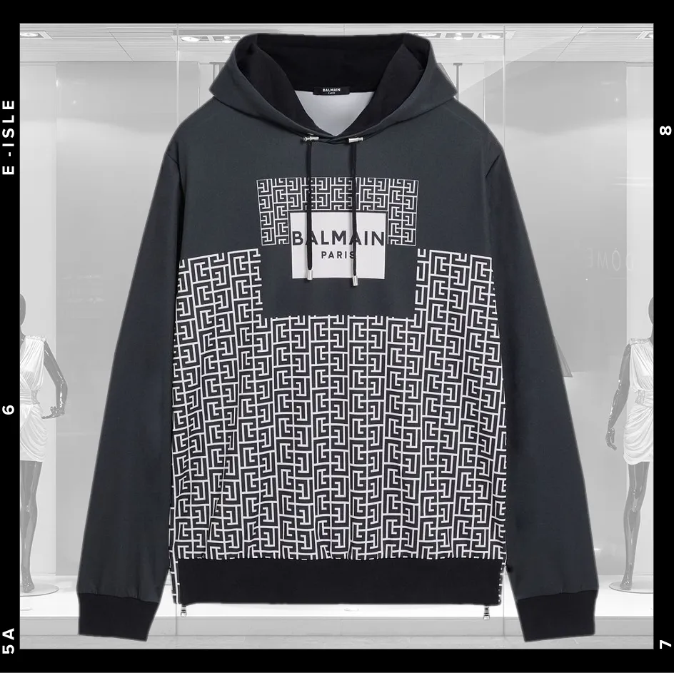 BALMAIN  |Monogram Bi-color Long Sleeves Luxury Hoodies