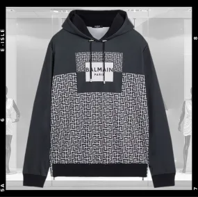 BALMAIN  |Monogram Bi-color Long Sleeves Luxury Hoodies