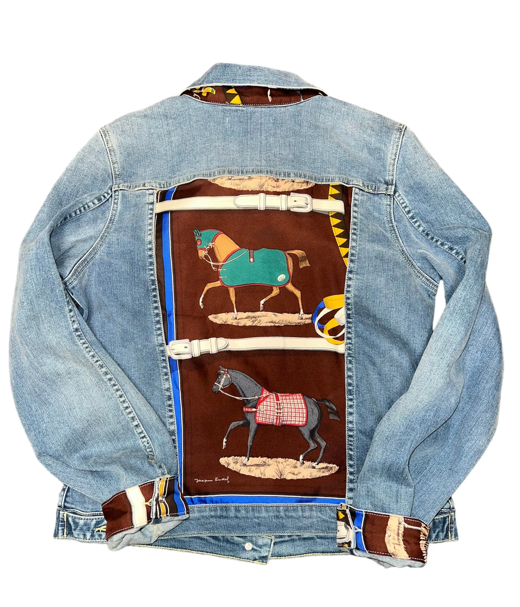 Blue Denim Jacket with Designer Silk Scarf