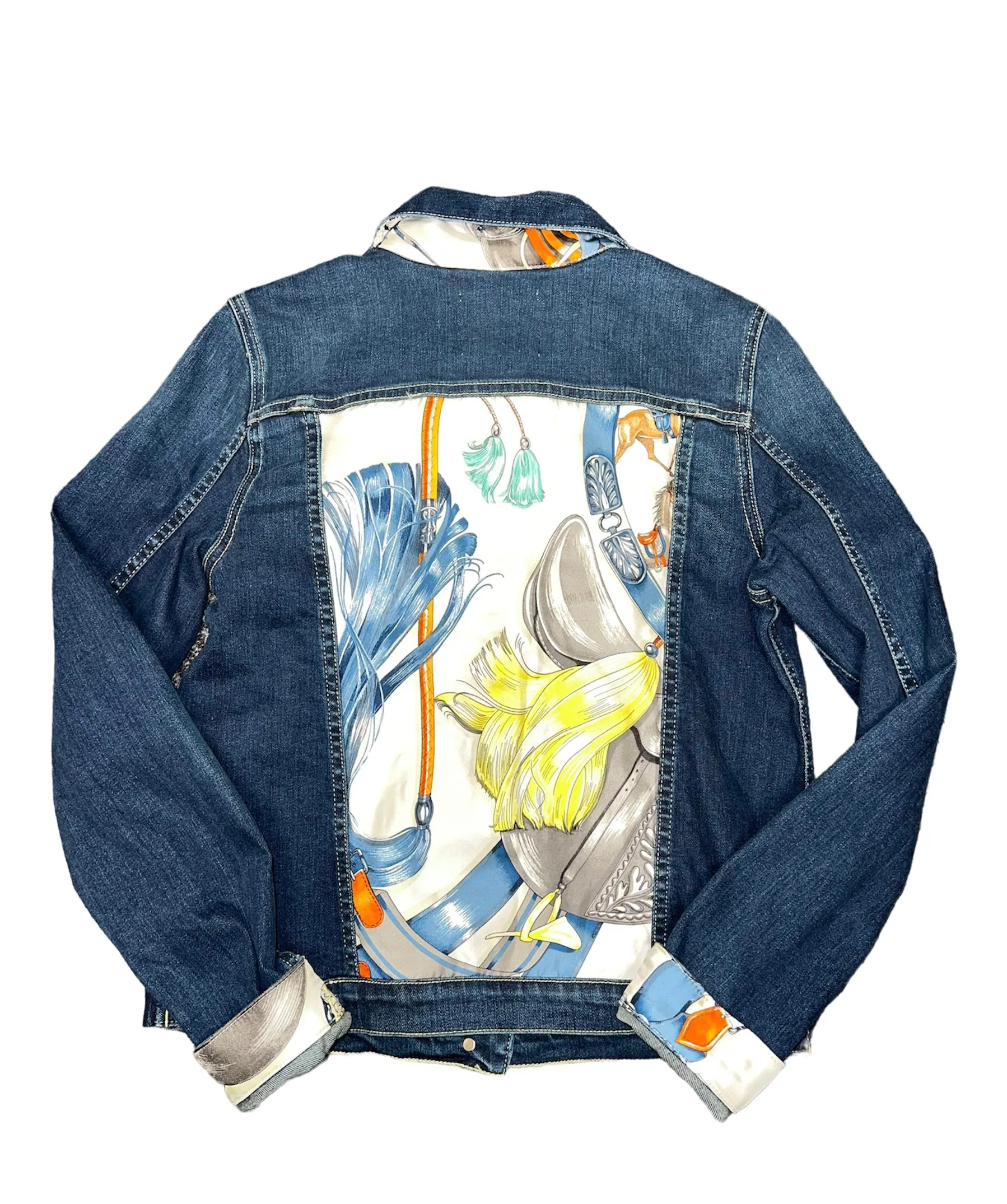 Blue Denim Jacket with Designer Silk Scarf