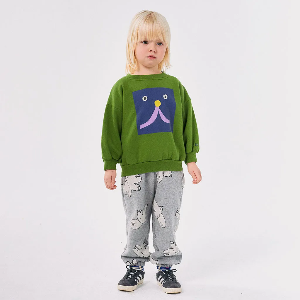 Bobo Choses Child Funny Face Sweatshirt Olive Green