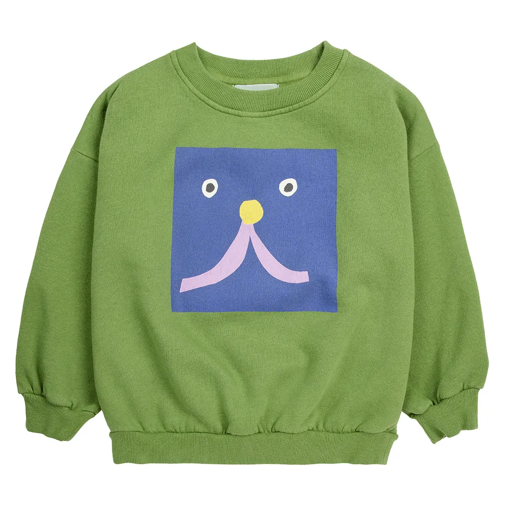 Bobo Choses Child Funny Face Sweatshirt Olive Green