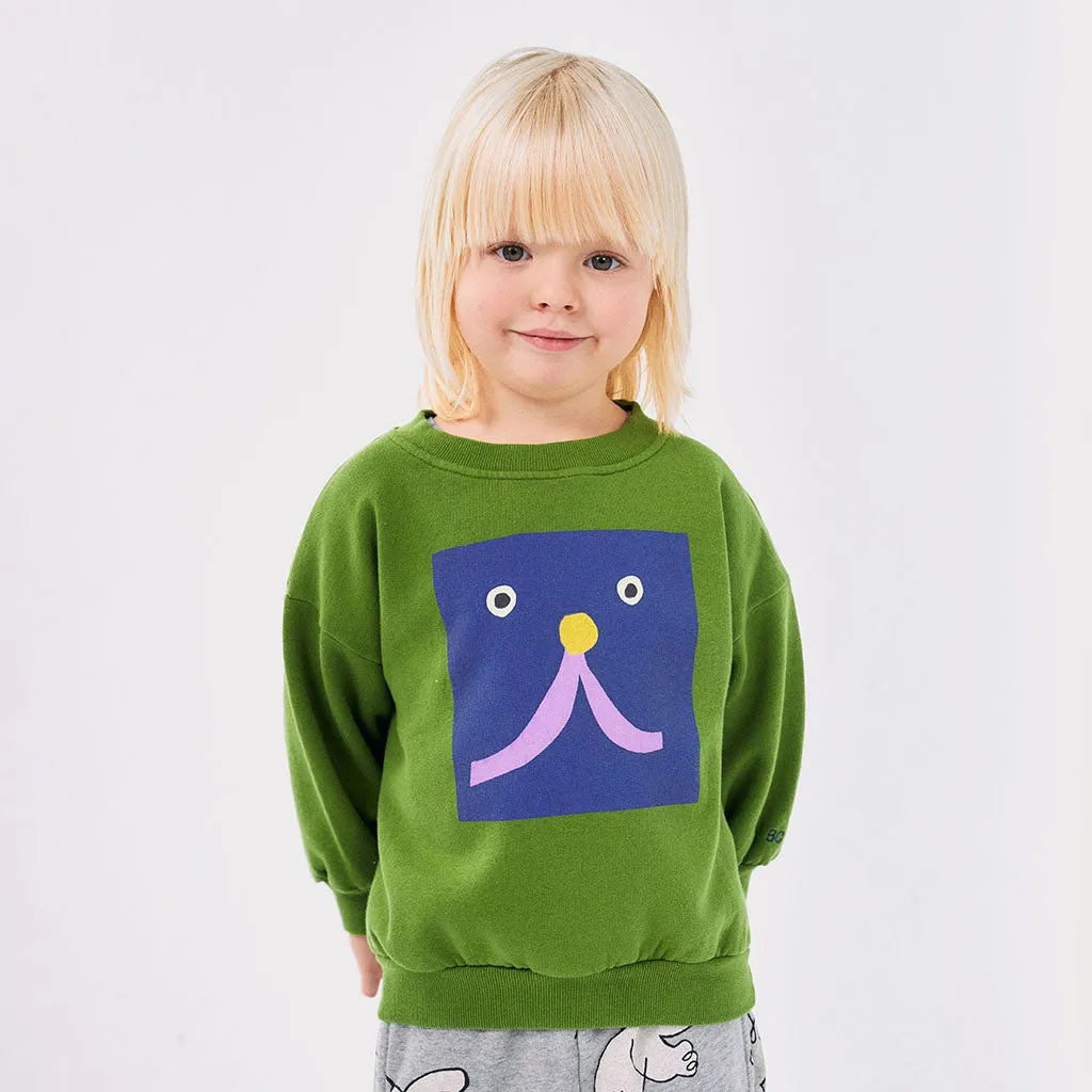 Bobo Choses Child Funny Face Sweatshirt Olive Green