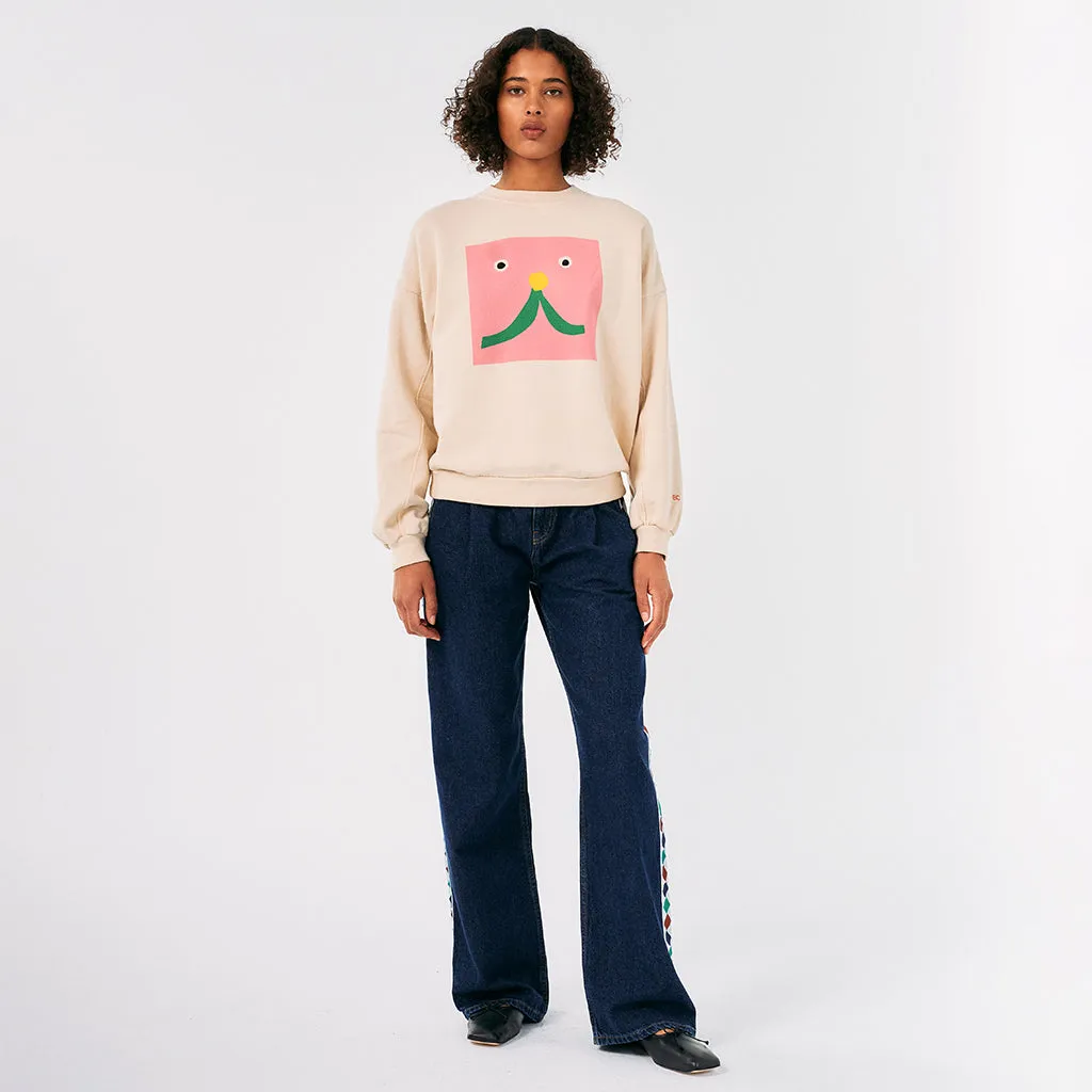 Bobo Choses Woman Sweatshirt Abstract Cat Smile Print Cream