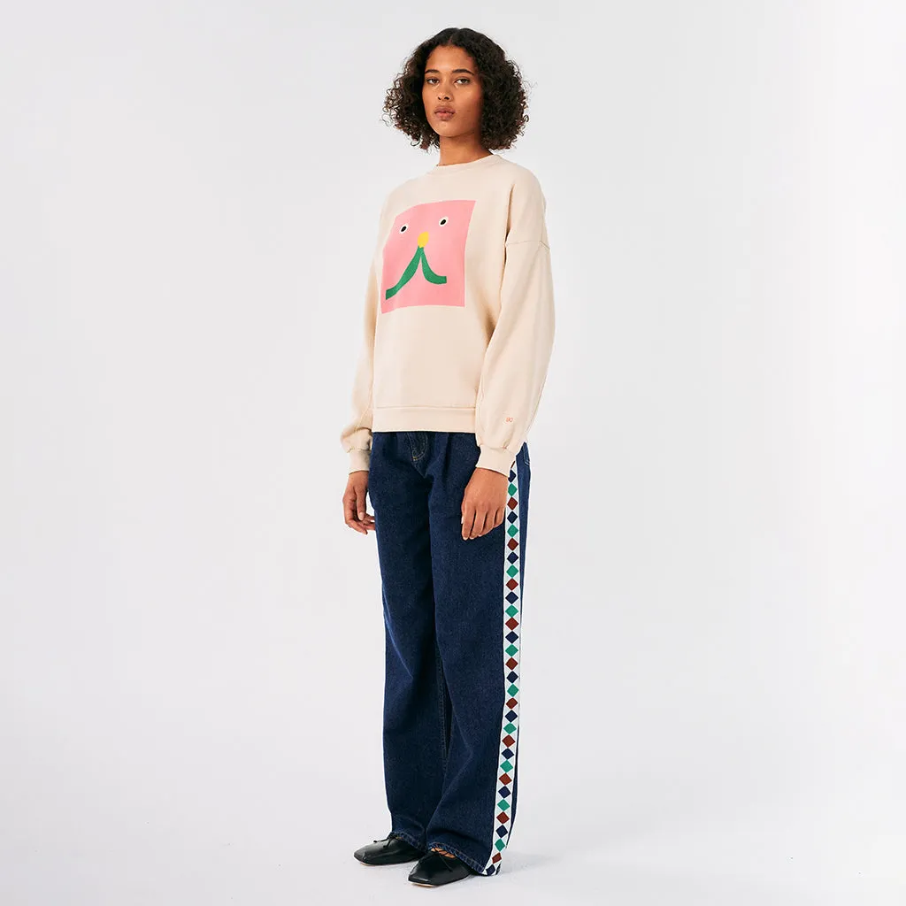 Bobo Choses Woman Sweatshirt Abstract Cat Smile Print Cream