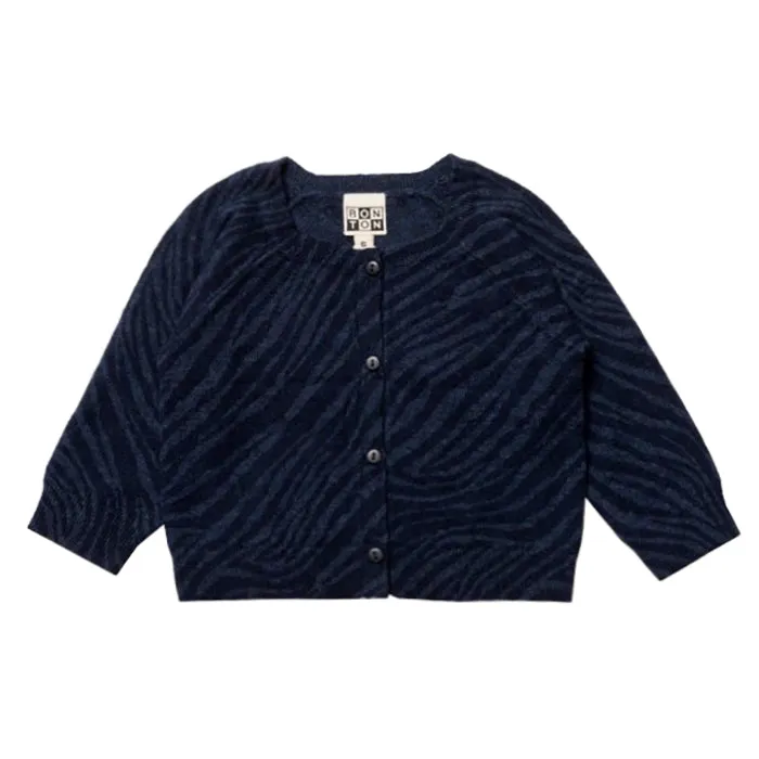 Bonton Baby Cardigan Navy Blue Zebra Print