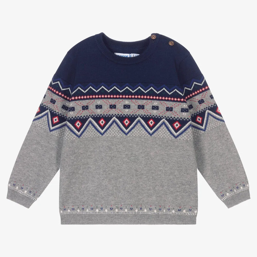 Boys Grey & Blue Sweater