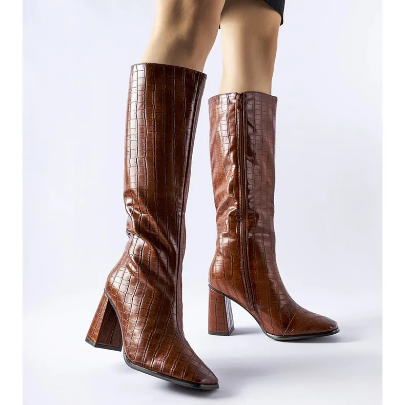 Brown insulated high-heeled boots by Ferruccio