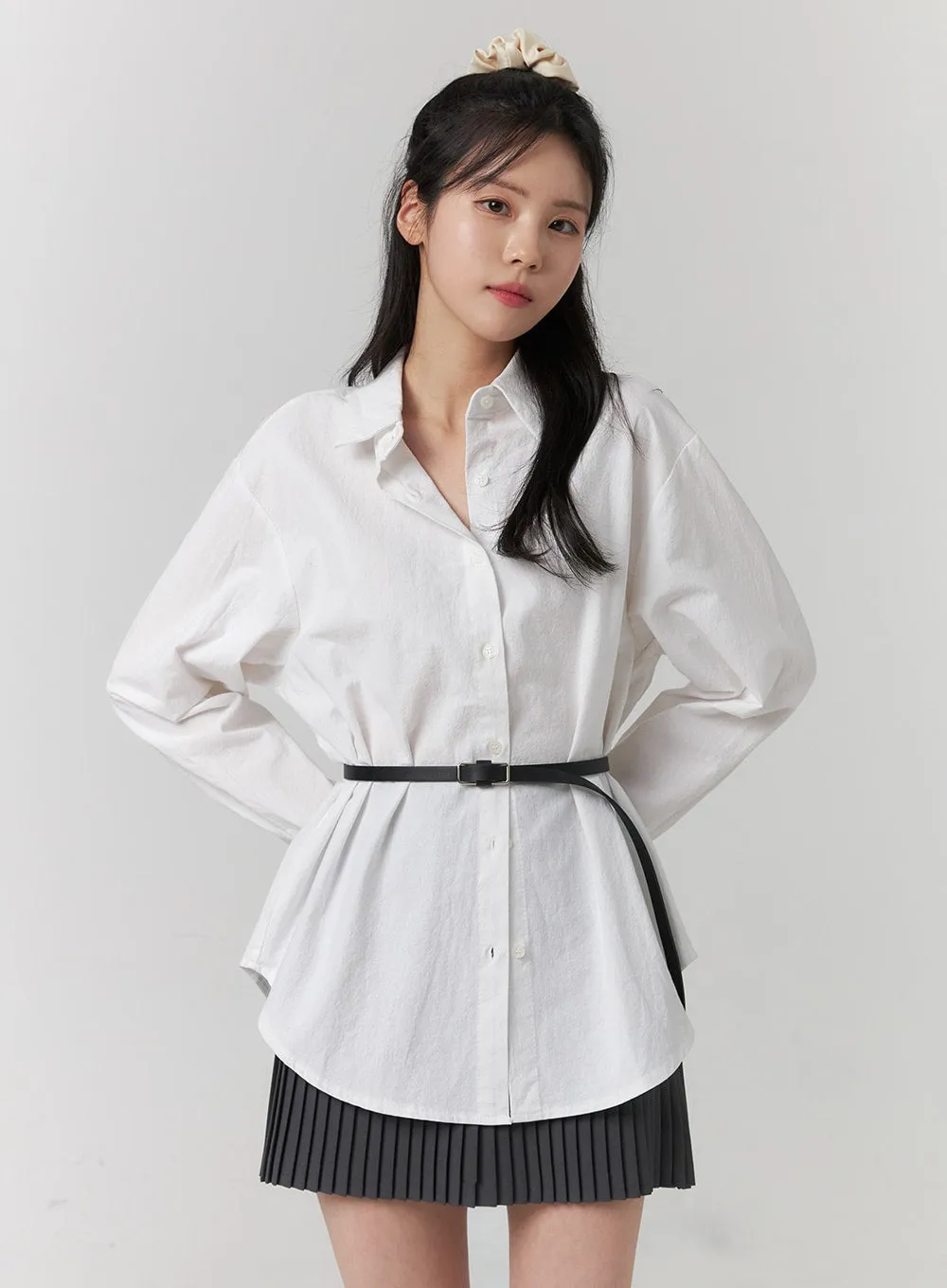 Button-Up Long Sleeve Solid Blouse OJ417