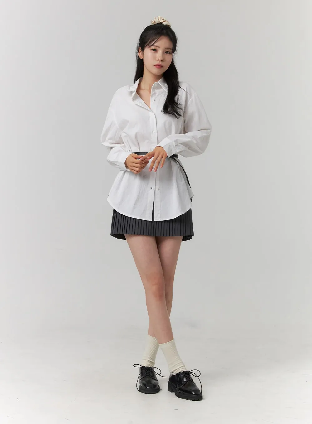 Button-Up Long Sleeve Solid Blouse OJ417