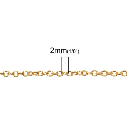 Chain, 304 Stainless Steel, Cable Chain, Soldered, Oval, Gold Plated, 2x1.5mm