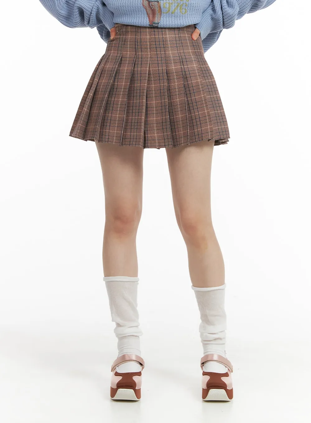 Check Pleated Mini Skirt OM408