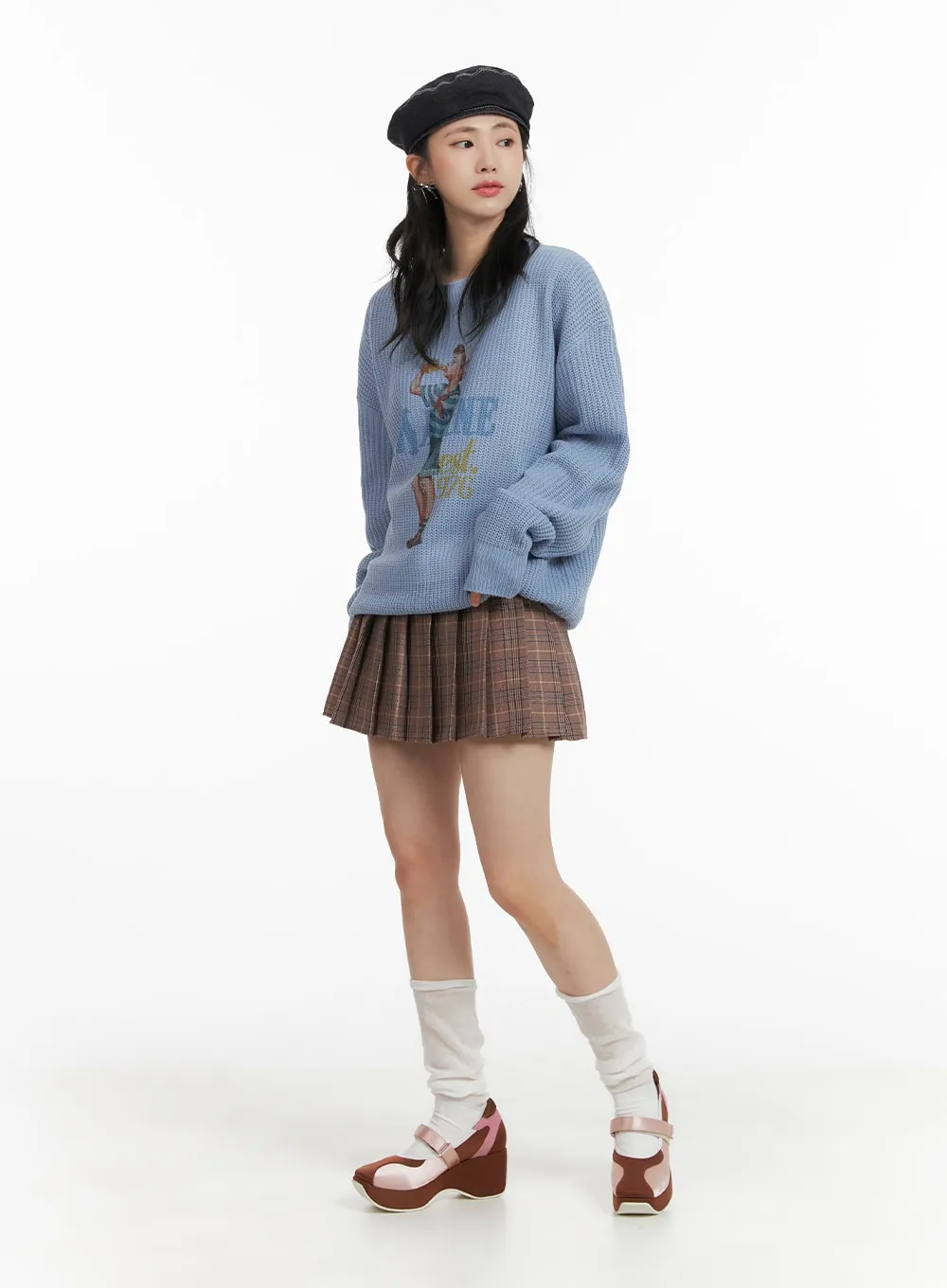 Check Pleated Mini Skirt OM408