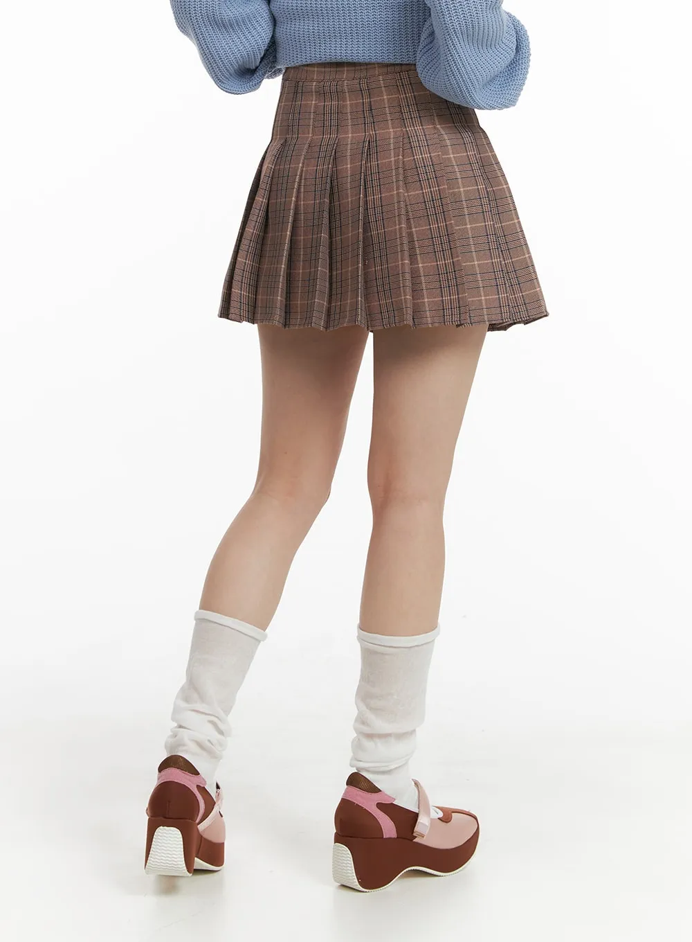 Check Pleated Mini Skirt OM408