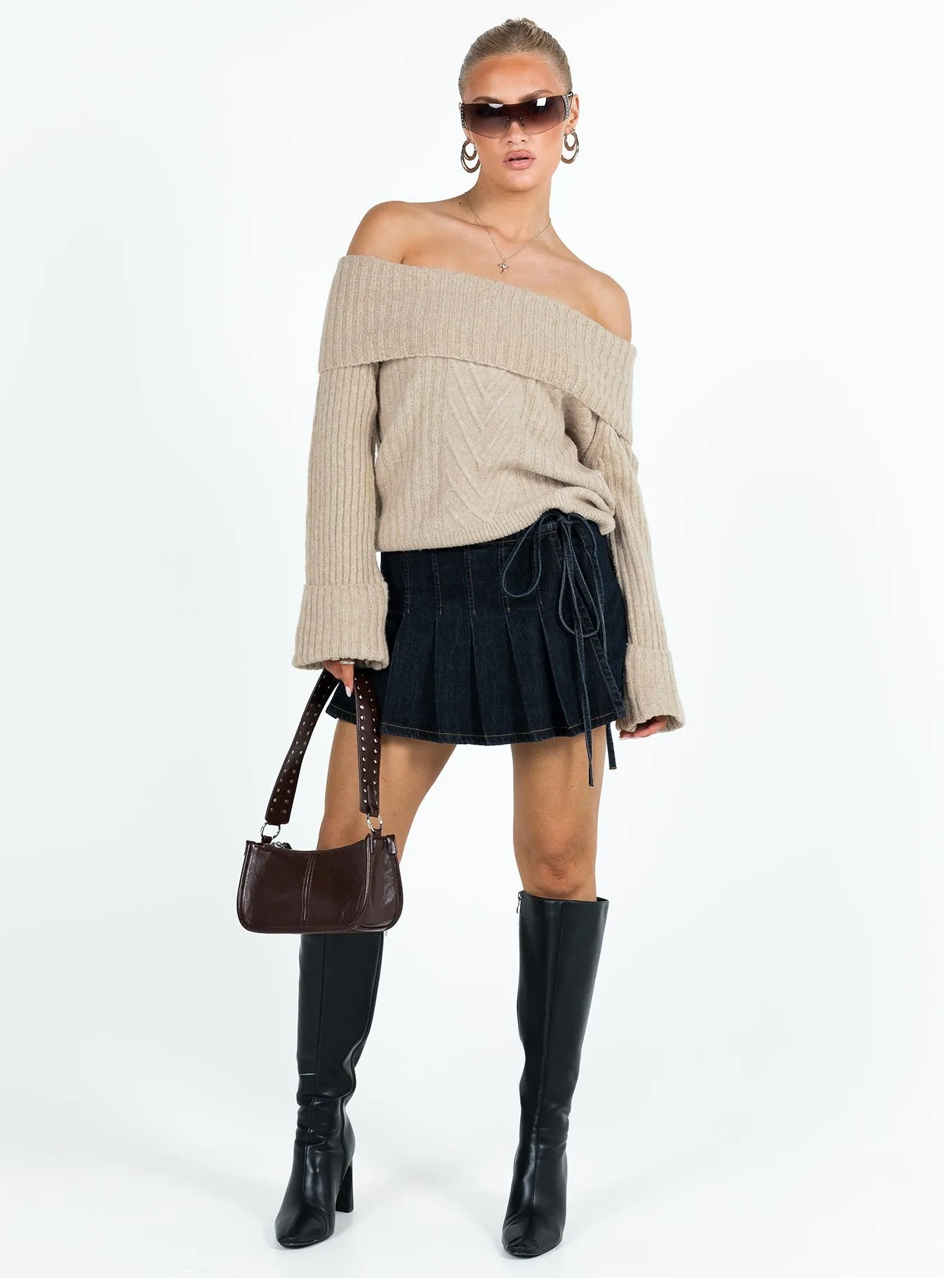 Cir Off The Shoulder Jumper Beige