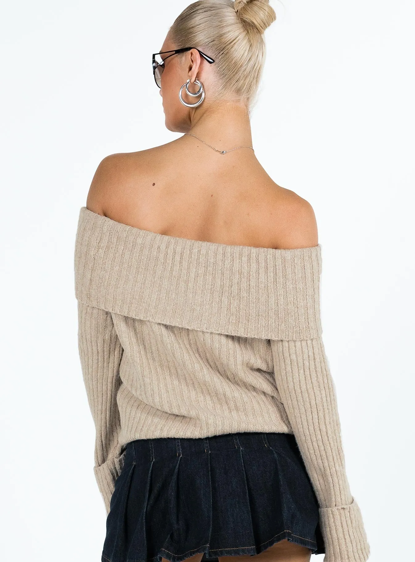 Cir Off The Shoulder Jumper Beige