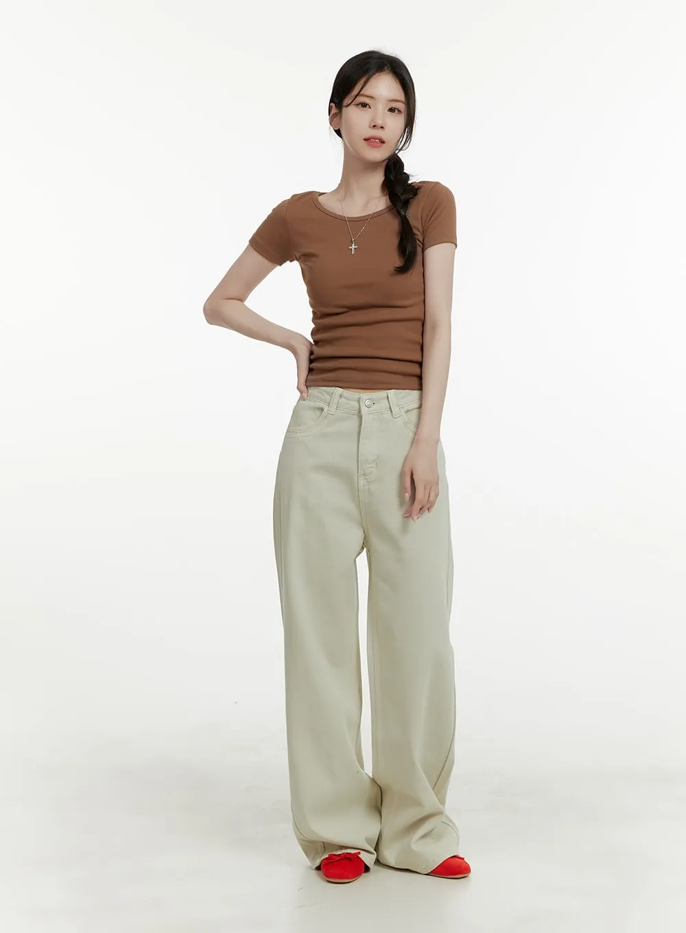 Cotton Solid Wide-Leg Pants OA405