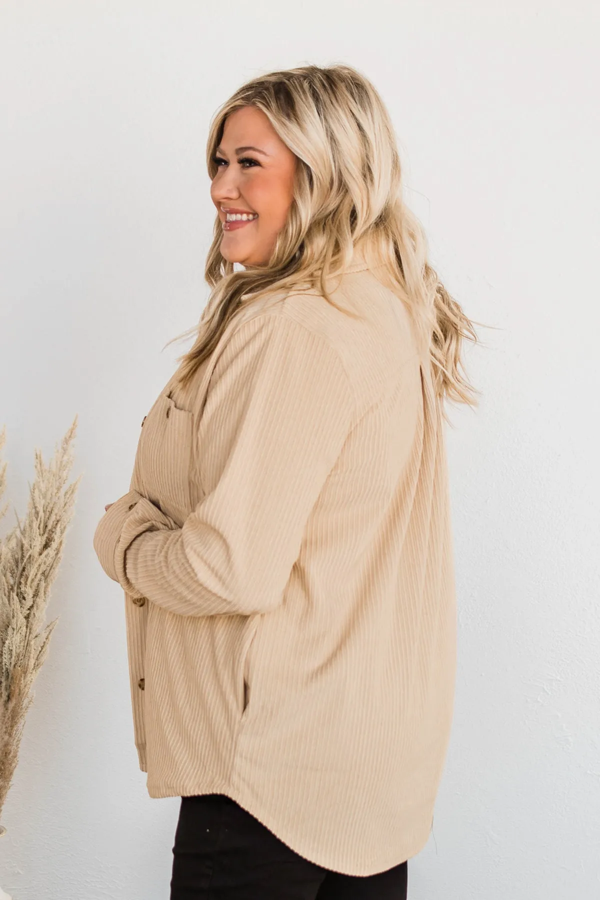 Cute Little Thing Corduroy Button Jacket- Oatmeal