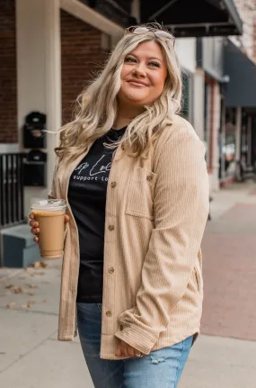 Cute Little Thing Corduroy Button Jacket- Oatmeal