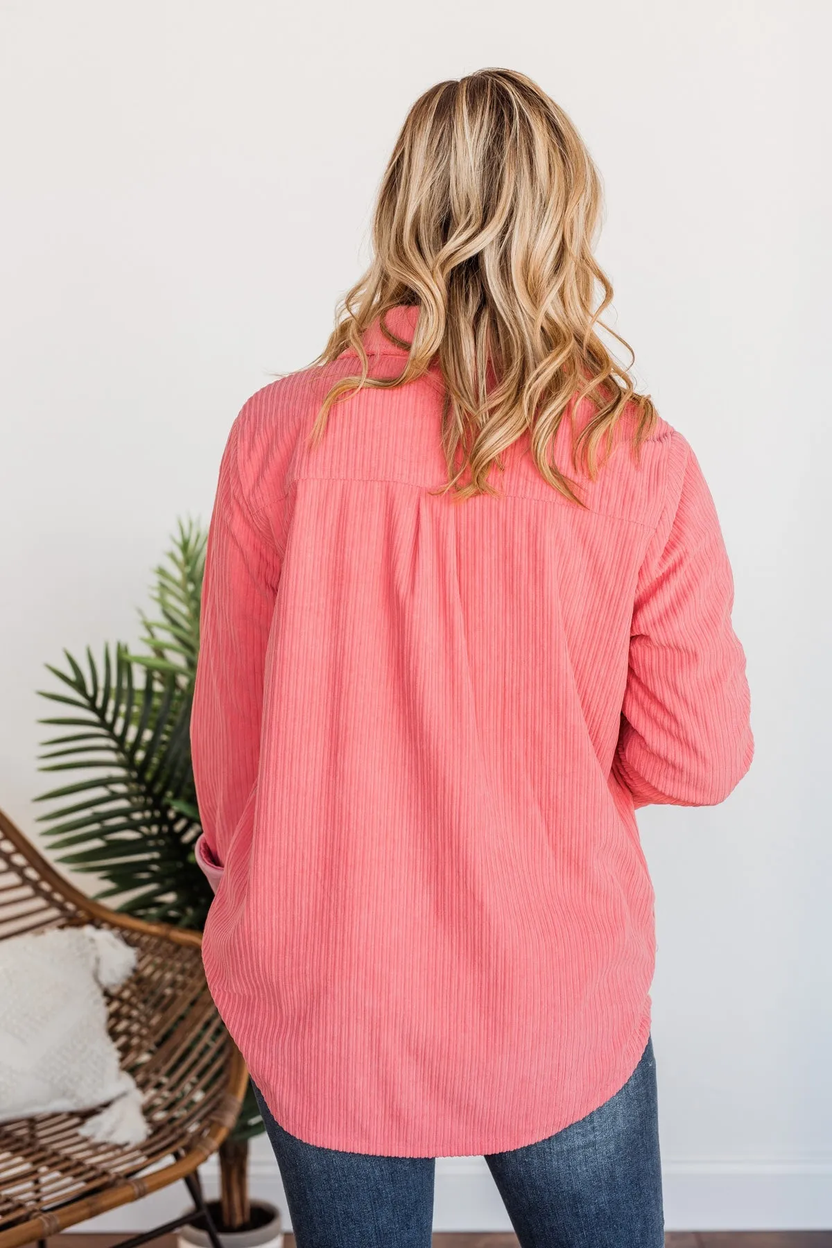 Cute Little Thing Corduroy Button Jacket- Pink